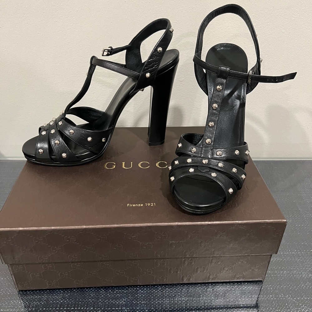 NEW Gucci Melville Studded Block Heel Sandal